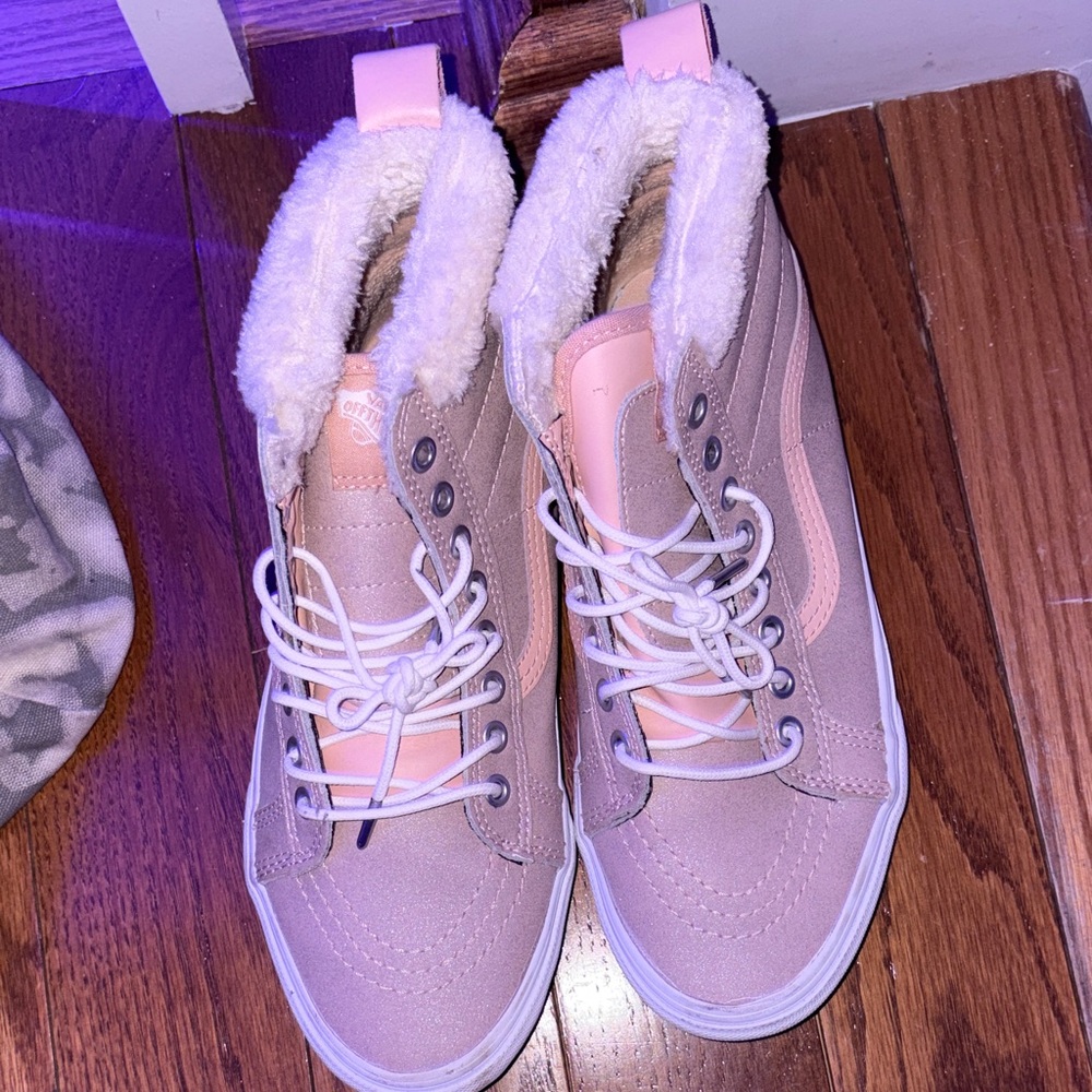 Vans Pink Lace-Up Faux-Shearling High Top Boots